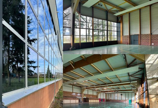 Reconstruction partielle & reprises de charpente du gymnase Anquetil après sinistre à Bosroumois (27)