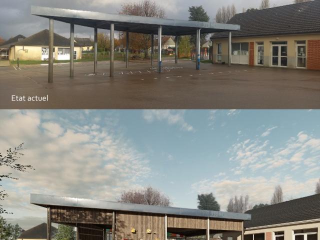 Renaturation des cours d'école & construction/réhabilitation de préaux à Houppeville (76)