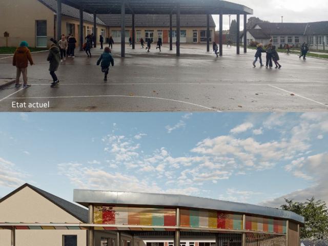 Renaturation des cours d'école & construction/réhabilitation de préaux à Houppeville (76)