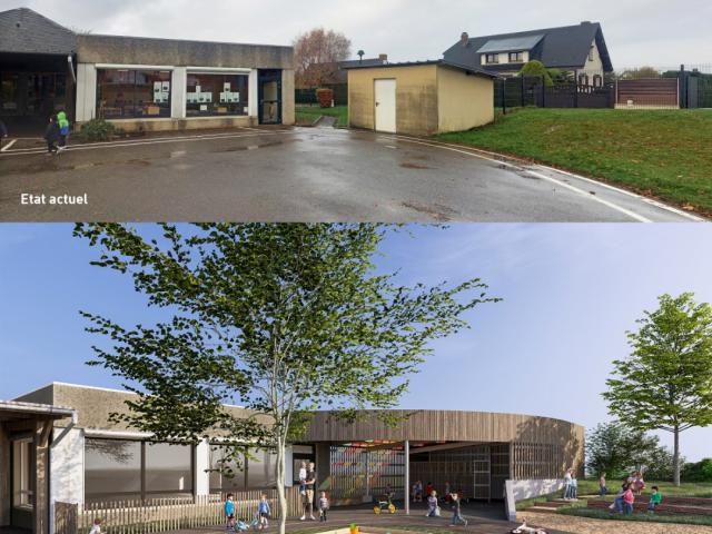 Renaturation des cours d'école & construction/réhabilitation de préaux à Houppeville (76)